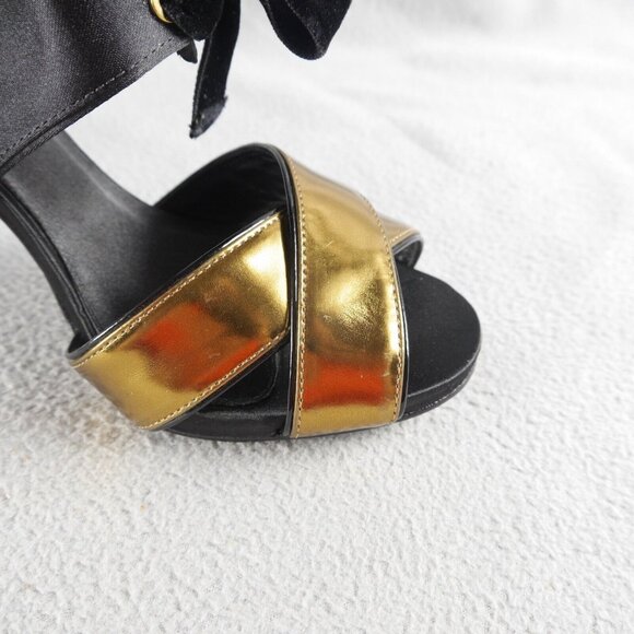 Tory Burch "Kyle" Lace-Up Open Toe Sandal Black/Gold New $475 Wom 9 M s-9247 - Picture 6 of 10